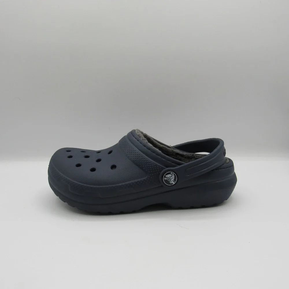 Crocs Fuzz Lined Clogs Kids Size 13 Navy Blue Excellent Fleece Warm Slip On